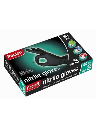 Paclan Перчатки нитриловые черные S, 50 шт