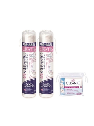 CLEANIC Комплект: Диски косметические Soft Comfort, 2 уп, Косметические ватные палочки