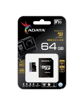 A-Data Карта памяти microSDXC с адаптером Premier Pro 64Gb, Class 10, UHS-I