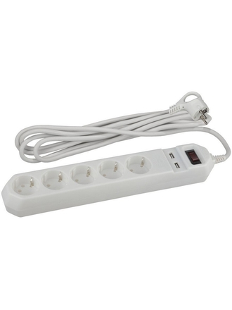 Эра Сетевой фильтр USF-5es-15m-USB-B с заземл, 3x0,75мм2, с выкл, 5гн2USB, 15м