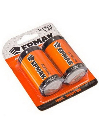 Ермак Батарейки 2шт Alkaline щелочная, тип D (LR20), 1,5В