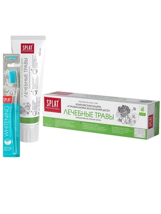 SPLAT Зубная паста ЛЕЧЕБНЫЕ ТРАВЫ и Зубная щетка WHITENING Medium Средняя жесткость