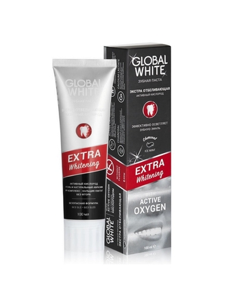 GLOBAL WHITE Зубная паста EXTRA WHITENING (Экстра отбеливающаяс активным кислородом и углем) 100 мл