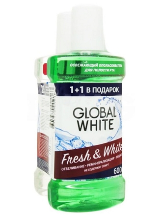GLOBAL WHITE Ополаскиватель отбеливающий и травяной, 2 шт по 300 мл