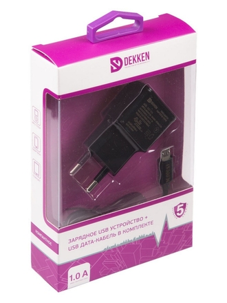 Dekken Сетевое зарядное устройство Dekken, 1А, с 1 USB портом Type-C дата-кабель, 5 уровней защиты