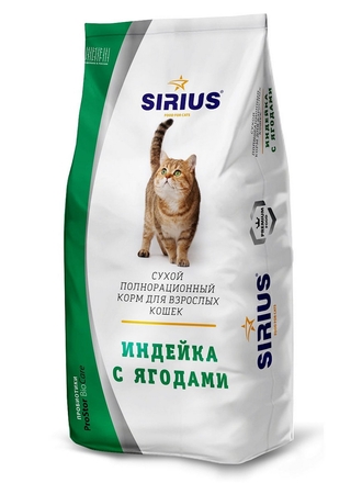 Сухой полнорационный корм для взрослых кошек индейка с ягодами 10 кг SiRiuS