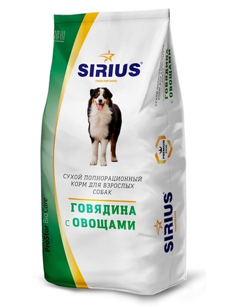Сухой полнорационный корм для взрослых собак говядина с овощами 15кг SiRiuS