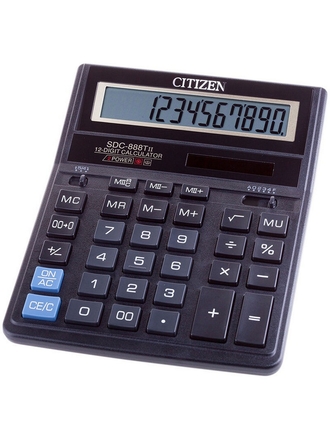 Калькулятор настольный Citizen SDC-888TII, 12 разрядный, двойное питание, 158*203*31мм, черный CITIZEN