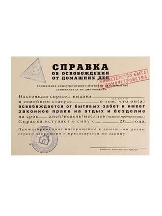 Справка Освобождение от домашних дел Бюро находок