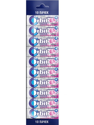 Жевательная резинка без сахара, 10 пачек по 13,6 г White Bubblemint Orbit