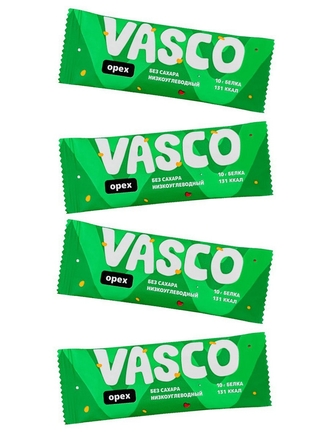 Протеиновый батончик Vasco в глазури со вкусом ореха и карамельной начинкой, 4 шт Vasco