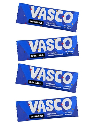 Протеиновый батончик Vasco в глазури со вкусом шоколада и шоколадной начинкой, 4 шт Vasco