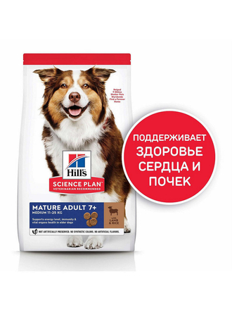 Сухой корм Hills Science Plan 7 для пожилых собак средних пород, с ягненком и рисом, 12кг Hills