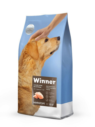 Корм для взрослых собак крупных пород из курицы, 10кг Winner Мираторг