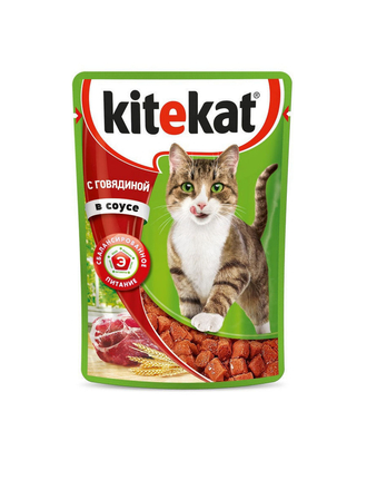 Влажный корм для кошек Kitekat с сочными кусочками говядины в соусе, 85г х 28шт. Kitekat