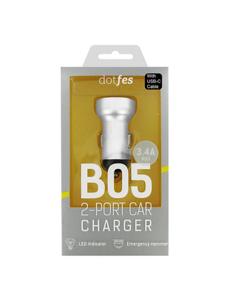 Автомобильное зарядное устройство Dotfes B05T 2xUSB, 3.4A, silver кабель Type-C DOTFES