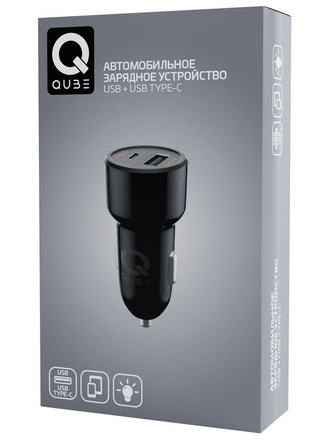 Автомобильное зарядное устройство QUB QCUSBTYPEC48BLK (АЗУ, USB USB Type-C, 4.8А, цвет черный) QUB