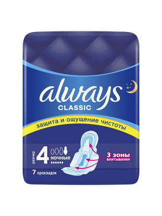 Always Classic Женские гигиенические прокладки Night Single 7шт Always