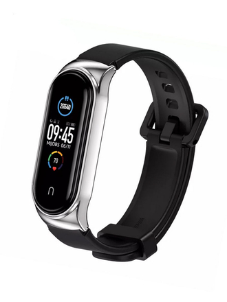 Cиликоновый ремешок с металл. корпусом для Xiaomi Mi Band 3, Mi Band 4, Mi Band 5, Mi Band 6 MIJOBS