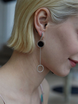 Серьги асимметричные с черным агатом LATTRICE