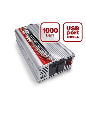 Преобразователь напряжения автомобильный AVS IN-1000W (12В, 220В, 1000 Вт, USB) AVS