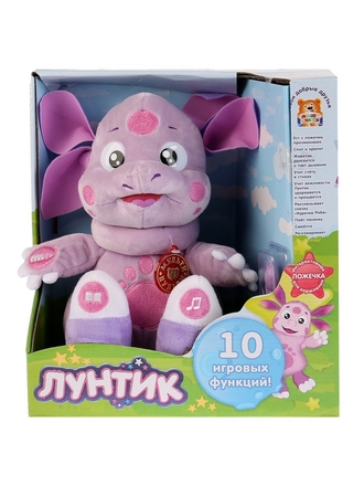 Мягкая озвученная игрушка ест с ложечки, причмокивает Лунтик 24 см Мульти-Пульти